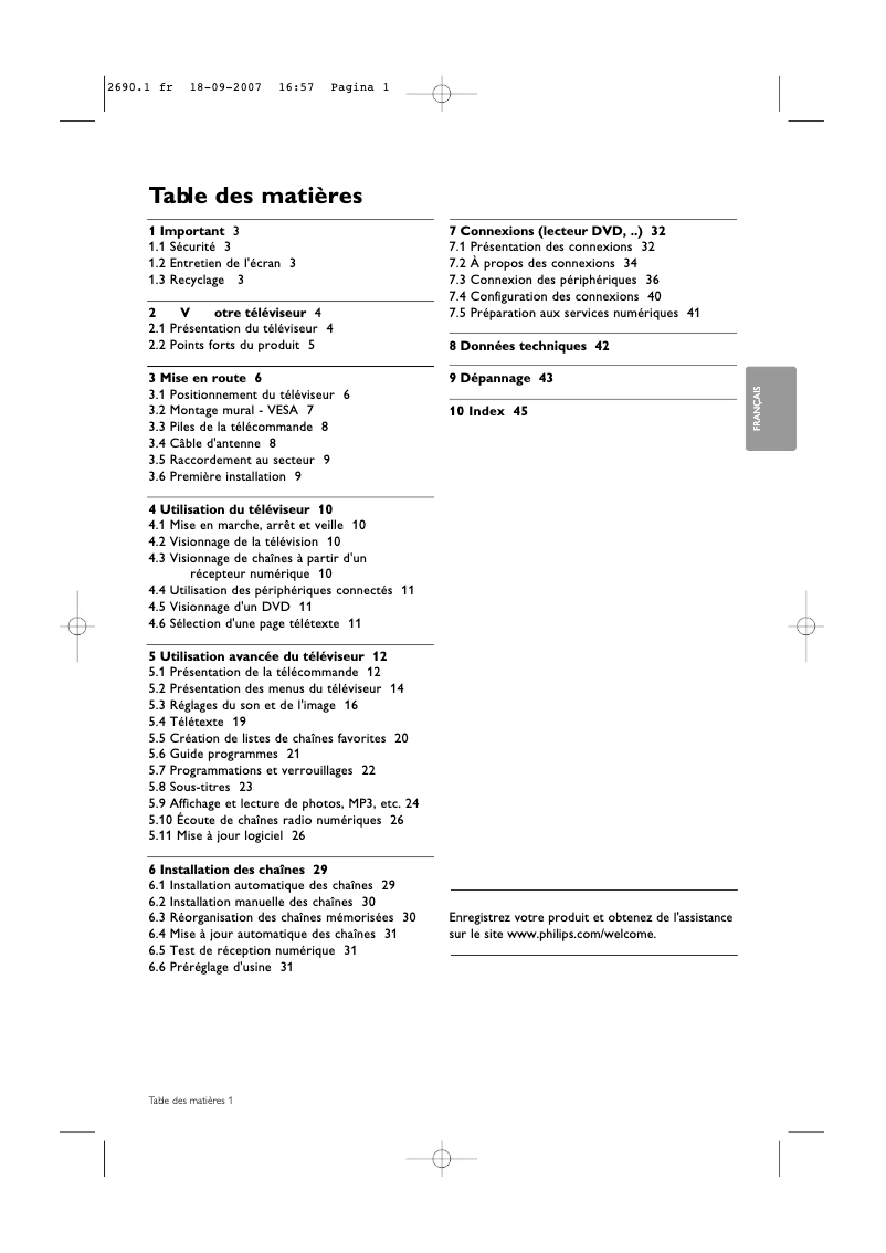 Page 1 de la notice Manuel utilisateur Philips 42PFL7862D