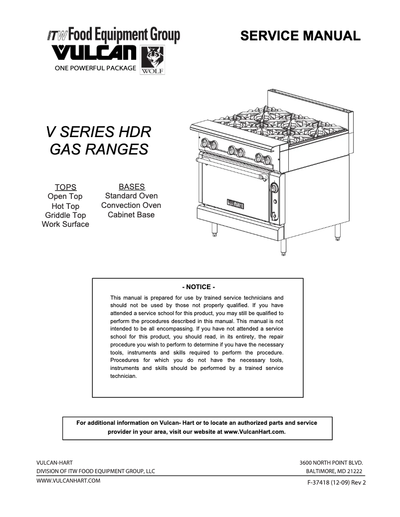 Page 1 de la notice Manuel utilisateur Vulcan VCBB18