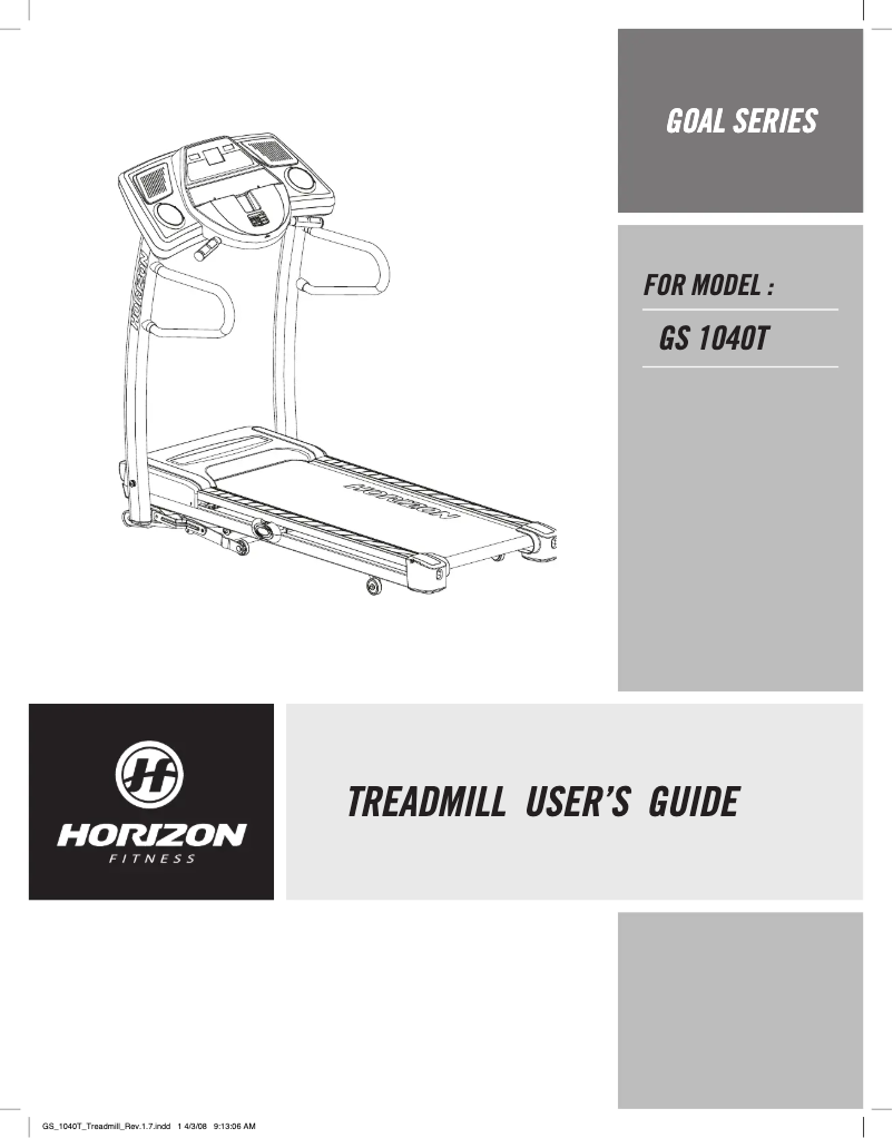 Page 1 de la notice Manuel utilisateur Horizon Fitness Goal Series GS 1040T