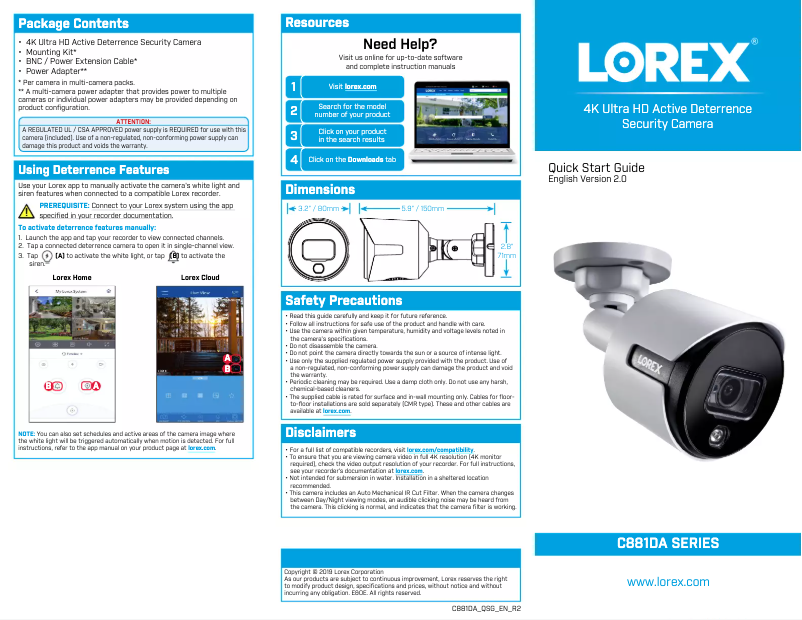 Page n°1 - Manuel utilisateur Lorex C881DA