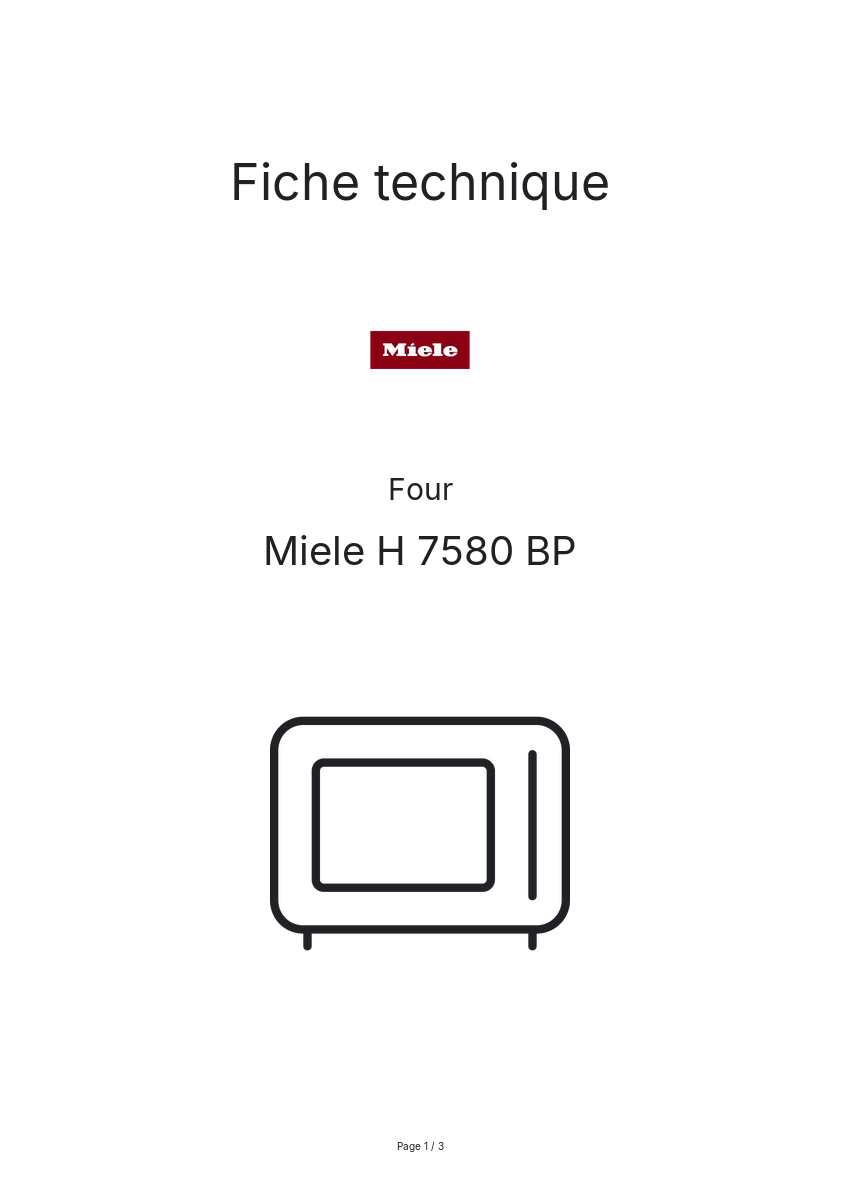Page n°1 - Fiche technique Miele H 7580 BP
