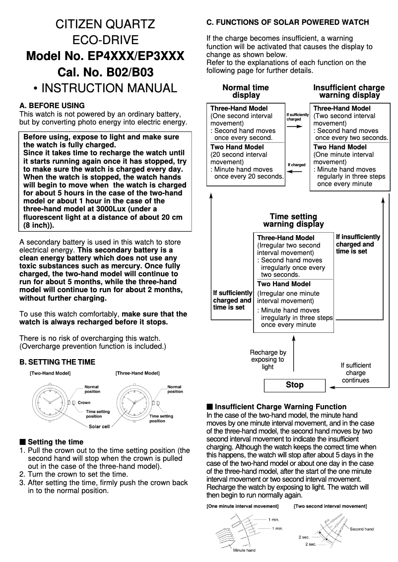 Page n°1 - Manuel utilisateur Citizen CAL B023