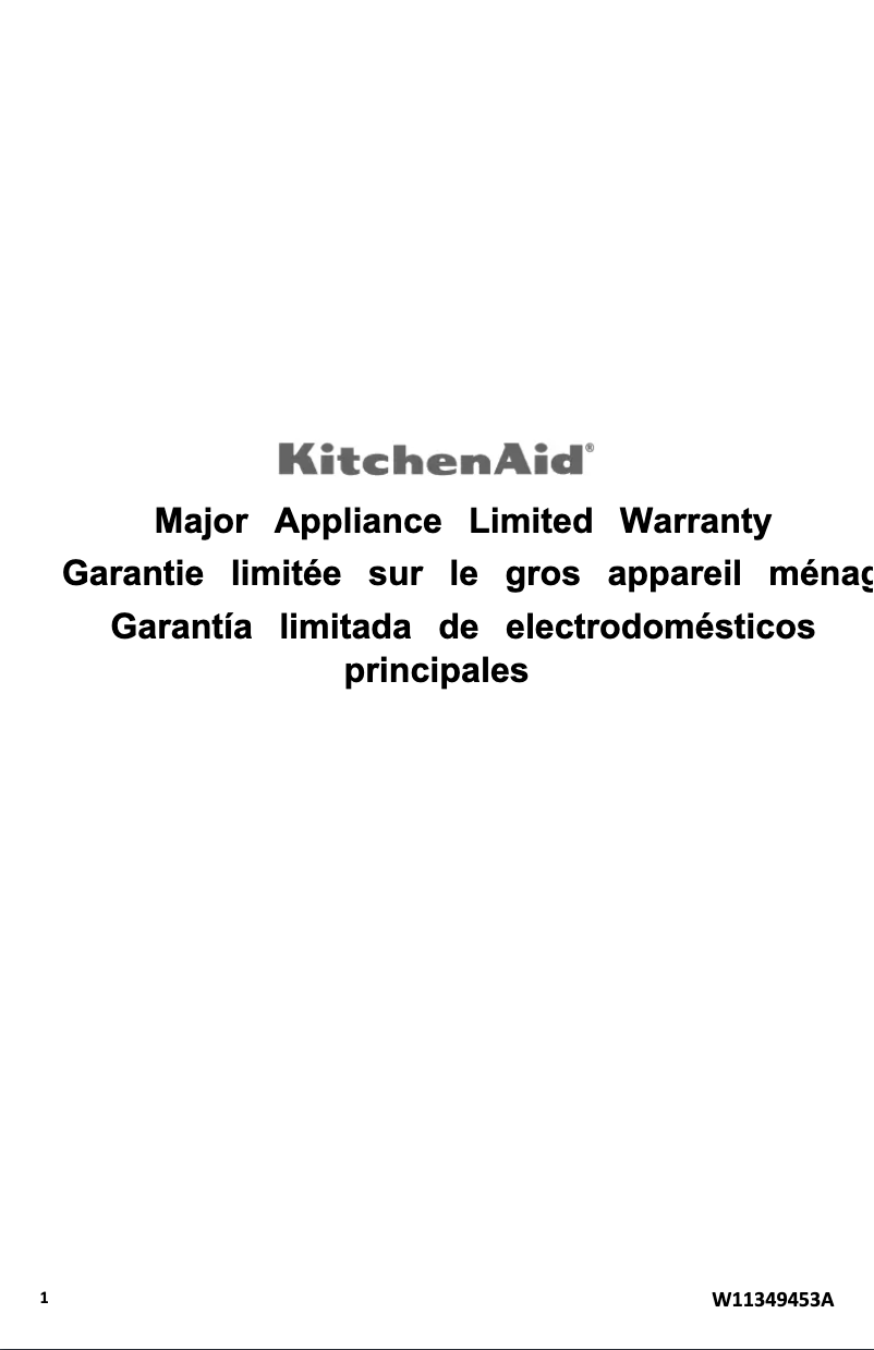 Page 1 de la notice Informations de garantie KitchenAid KCIG550JBL