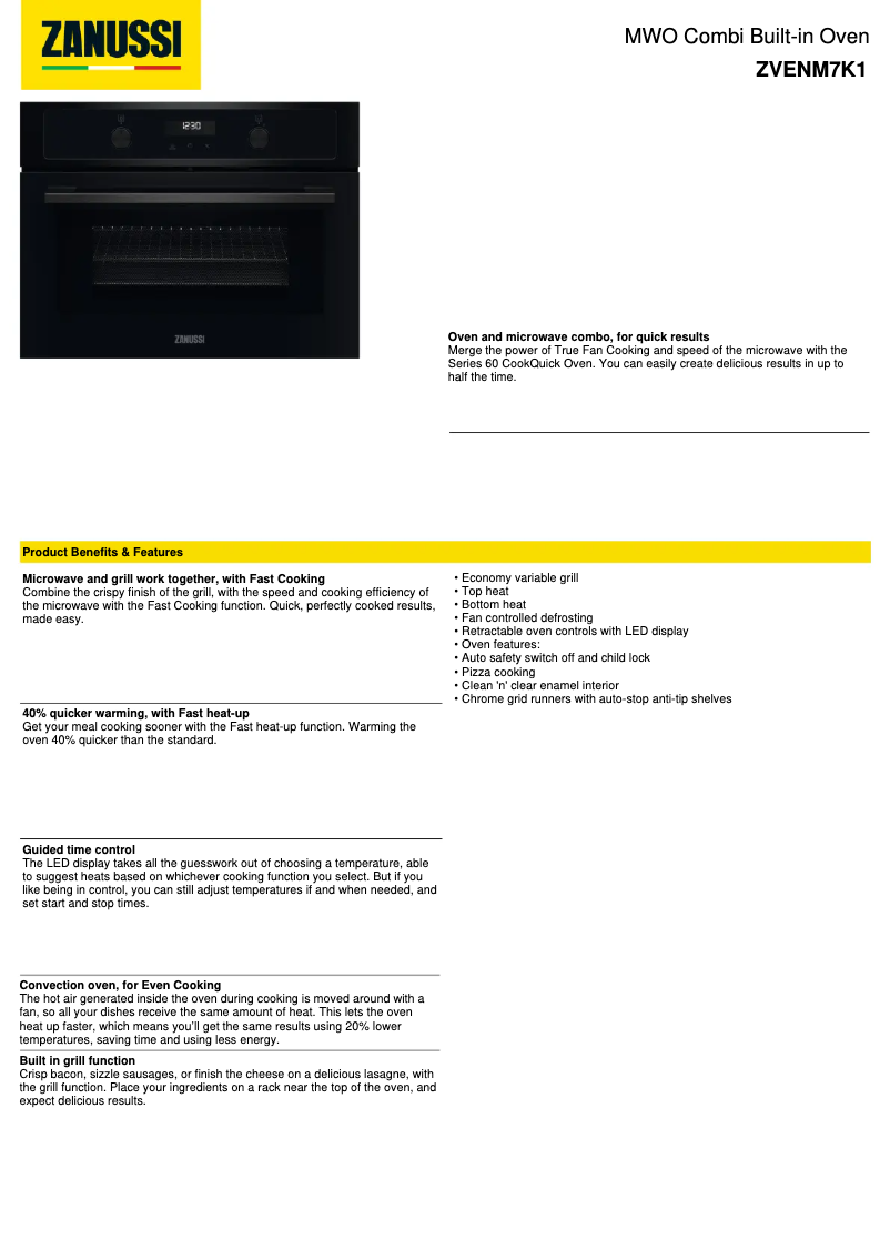 Page n°1 - Fiche technique Zanussi ZVENM7K1