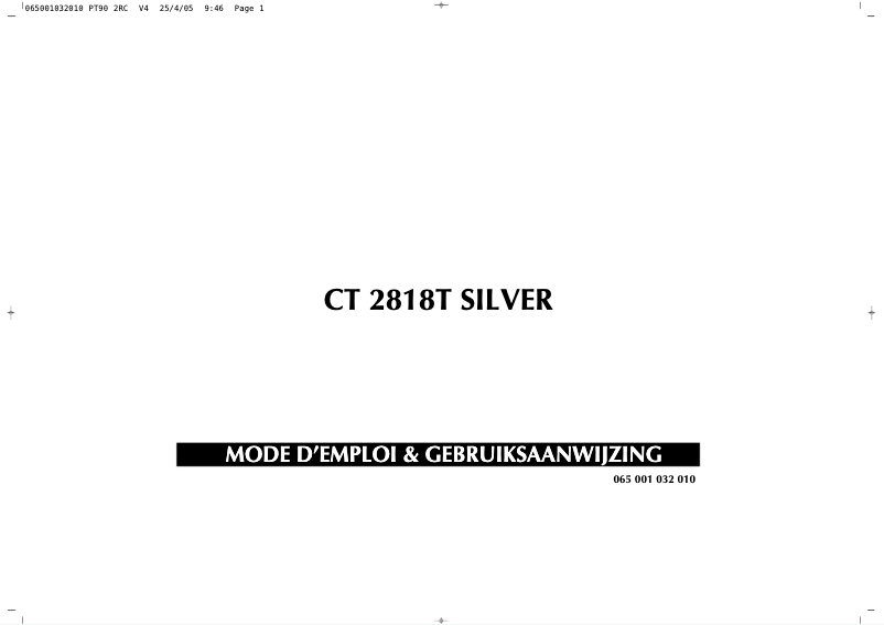 Page 1 de la notice Manuel utilisateur Finlux CT2818T Silver