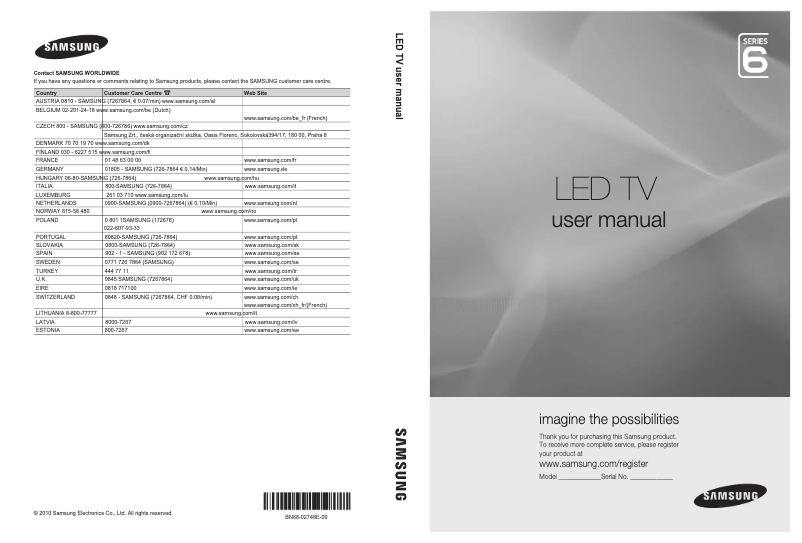 Page 1 de la notice Manuel utilisateur Samsung UE46C6005