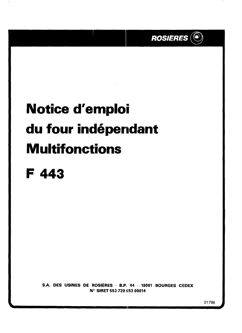 Image de la première page du manuel de l'appareil F 443