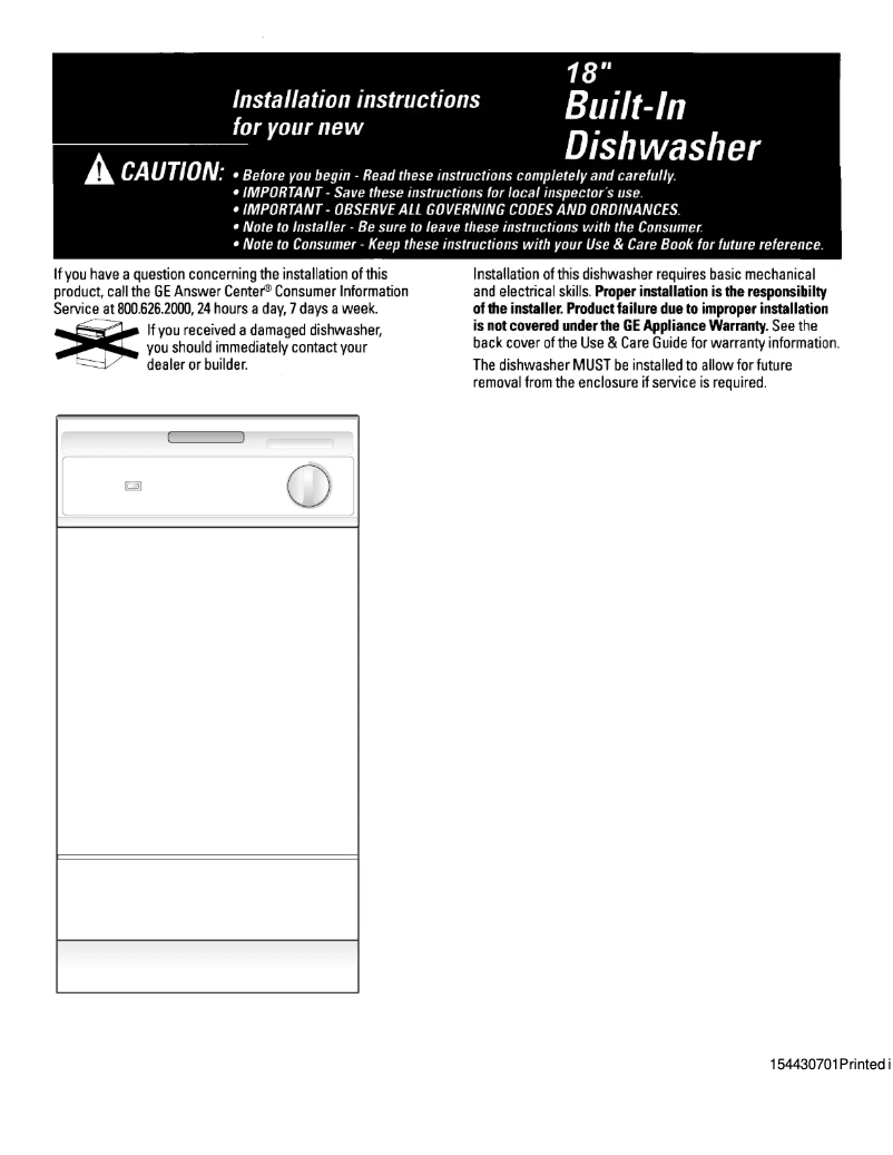 Page 1 de la notice Guide d'installation GE GSS1800HBB