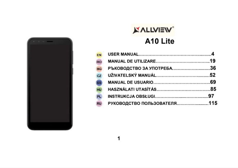 Image de la première page du manuel de l'appareil A10 Lite
