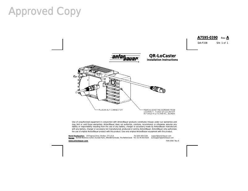Page 1 de la notice Manuel utilisateur Anton/Bauer QR-LoCaster