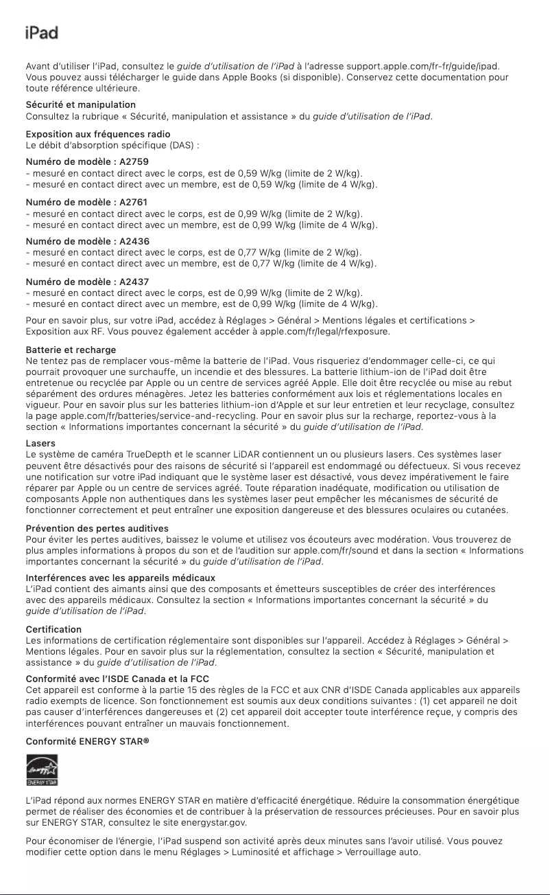 Page 1 de la notice Manuel utilisateur Apple iPad