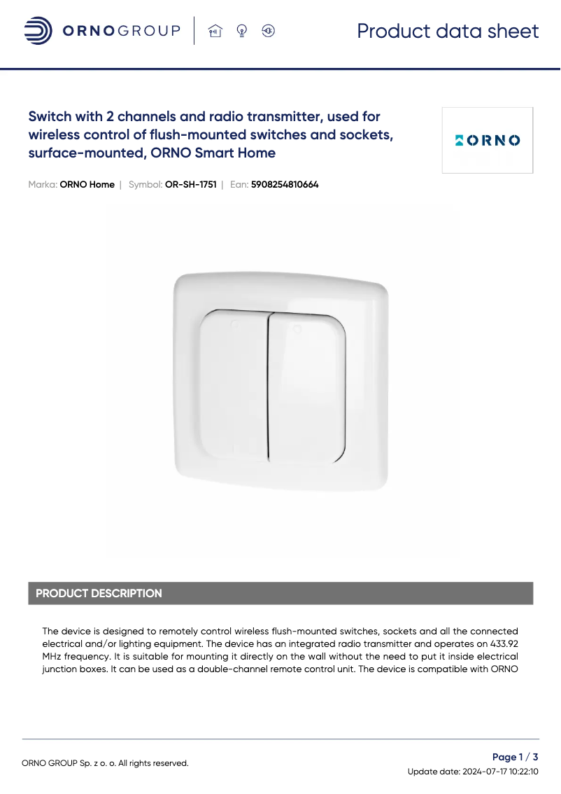 Imagen de la primera página del manual del dispositivo OR-SH-1751