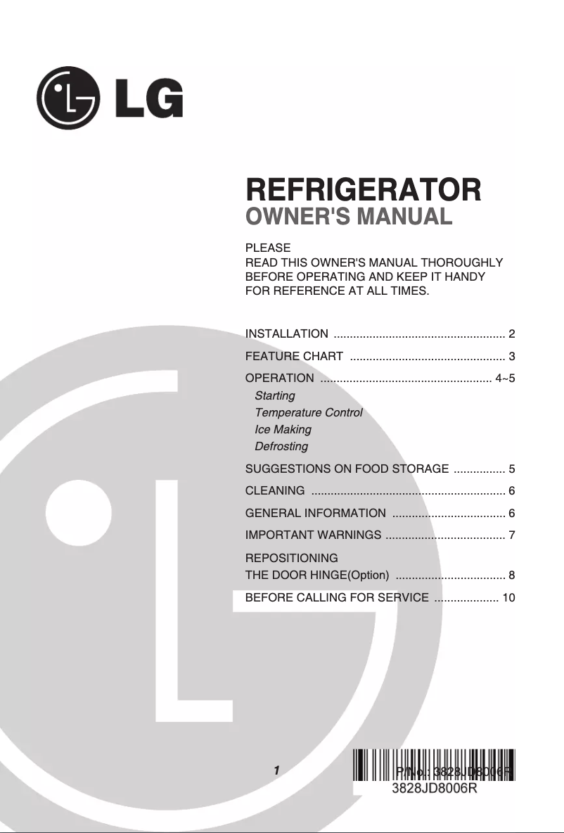 Image de la première page du manuel de l'appareil GR-141SFQ
