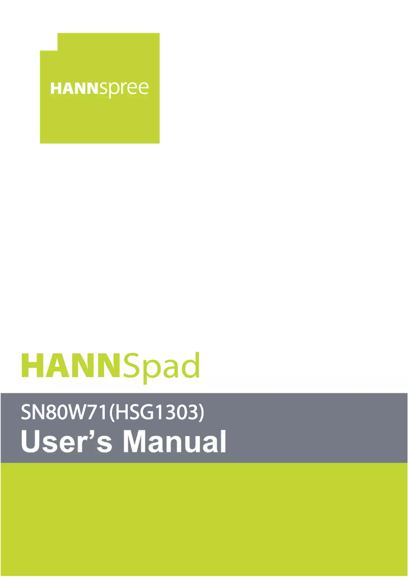 Image de la première page du manuel de l'appareil HANNSpad SN80W71