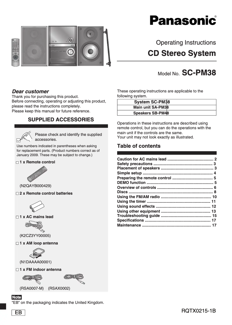 Página 1 del manual Manual de usuario Panasonic SC-PM38
