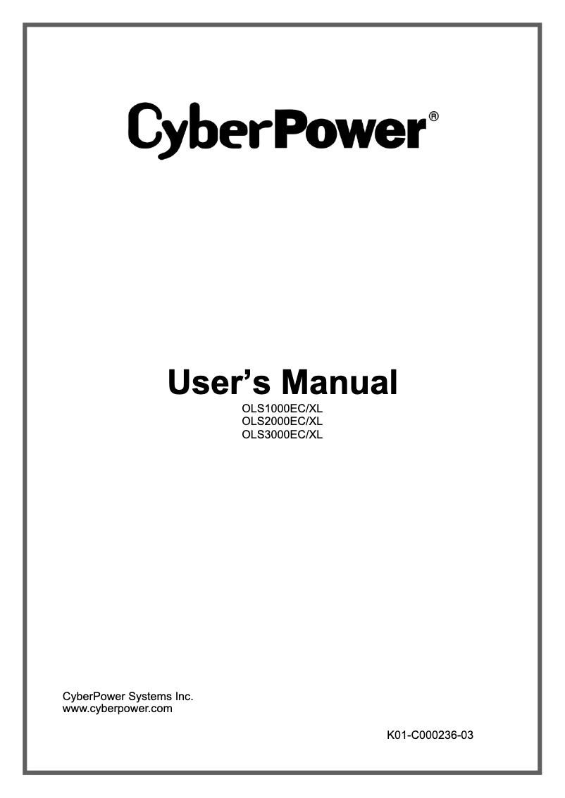 Page 1 de la notice Manuel utilisateur CyberPower OLS2000ECXL
