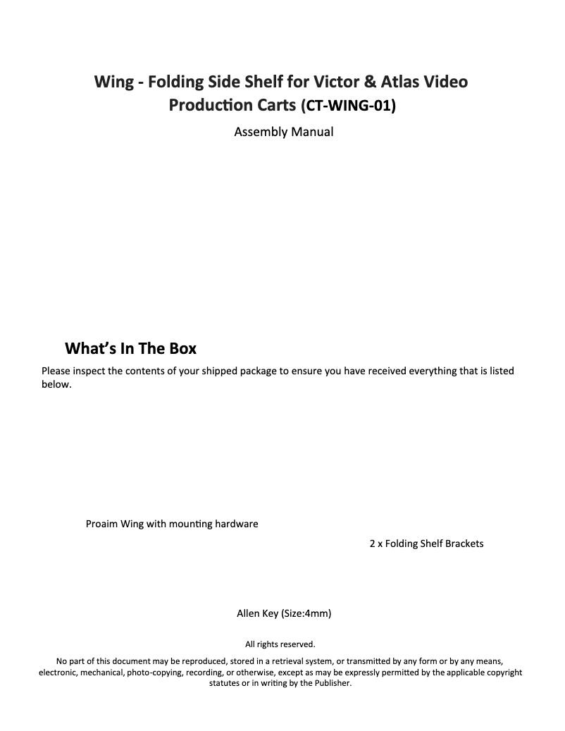 Page n°1 - Manuel utilisateur Proaim CT-WING-01