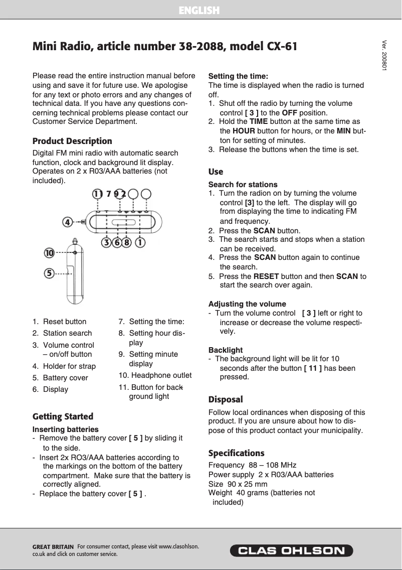 Page n°1 - Manuel utilisateur Coby CX-61