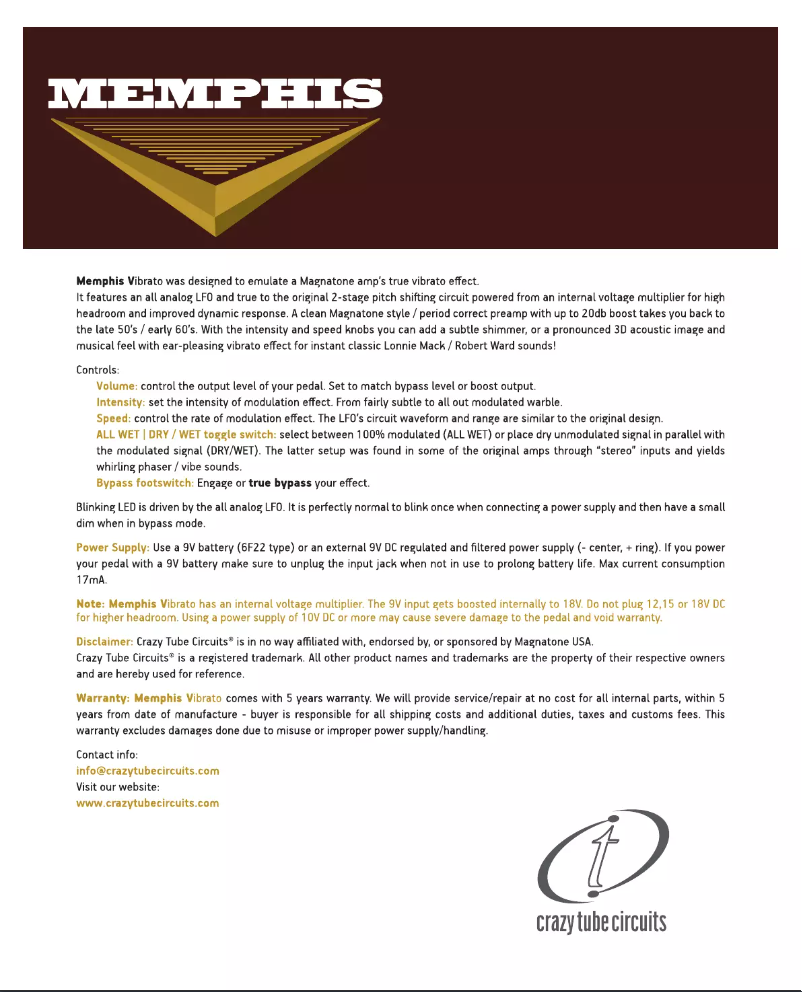 Page n°1 - Manuel utilisateur Crazy Tube Circuits Memphis