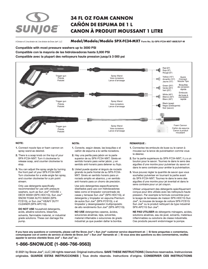 Page 1 de la notice Manuel utilisateur Sun Joe SPX-FC34