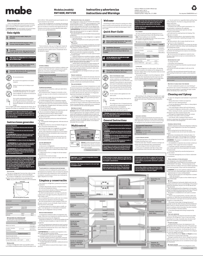 Page n°1 - Manuel utilisateur Mabe RMT400RYMRE0