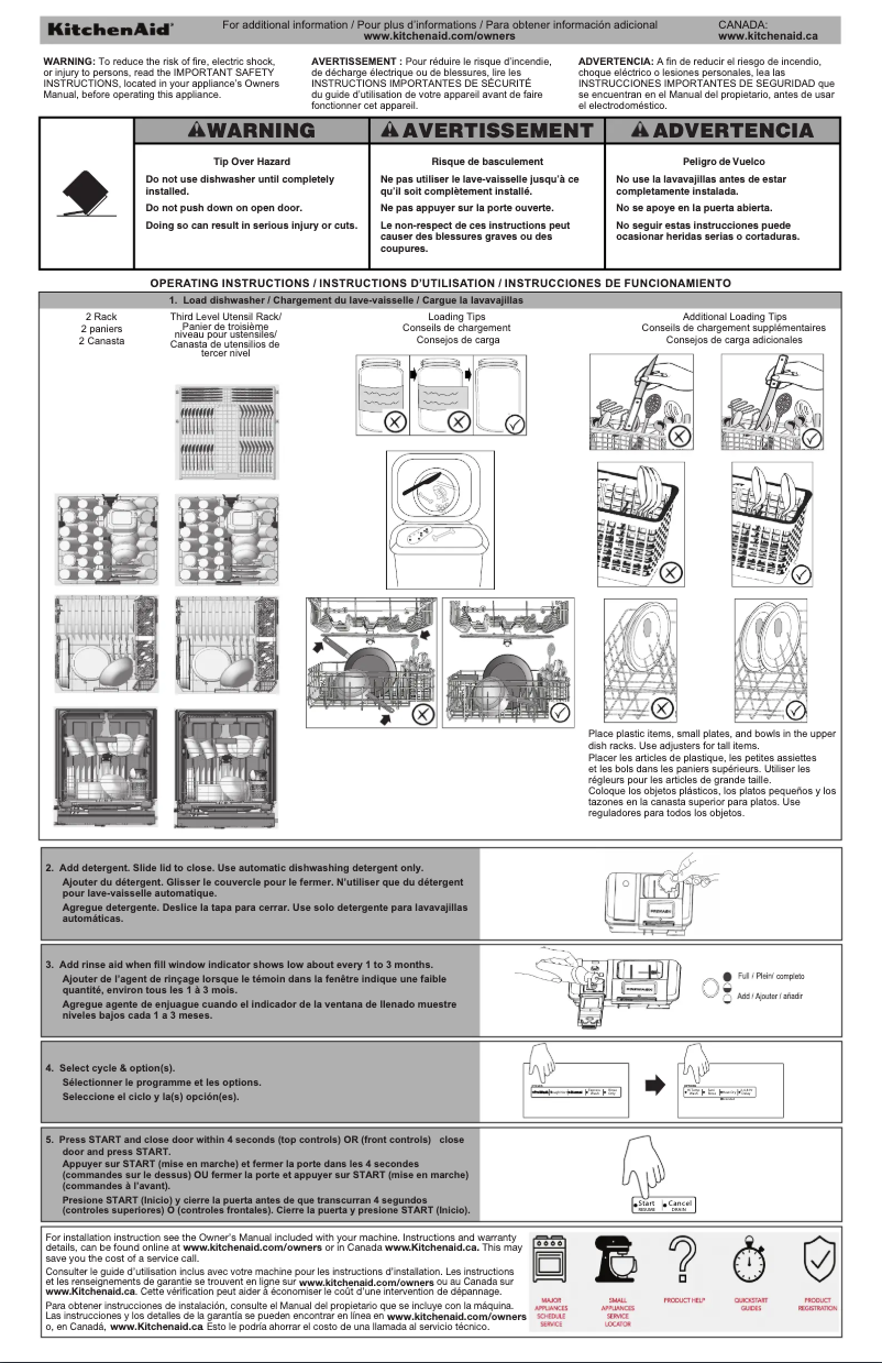 Page 1 de la notice Guide de démarrage rapide KitchenAid KDTE204KPS