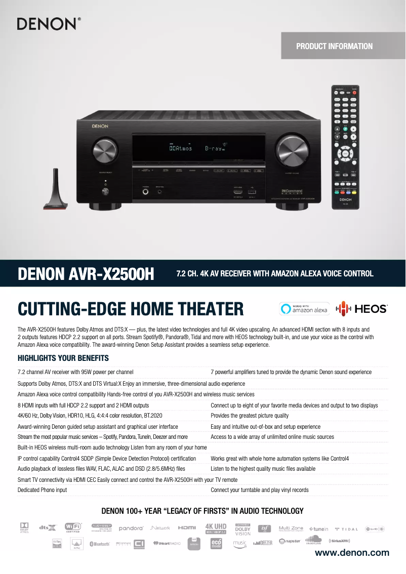 Page 1 de la notice Fiche technique Denon AVR-X2500H