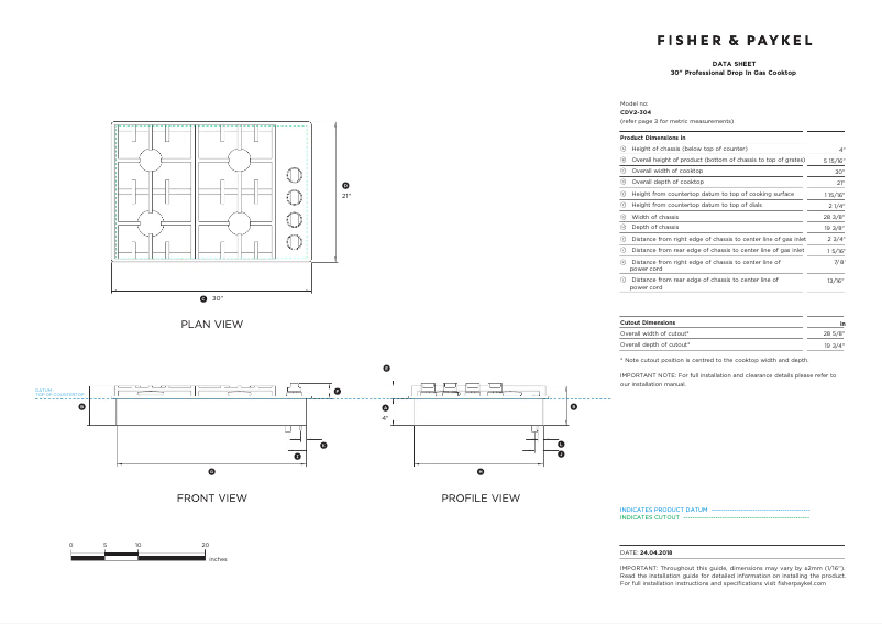 Página 1 del manual Ficha técnica Fisher & Paykel CDV2-304L
