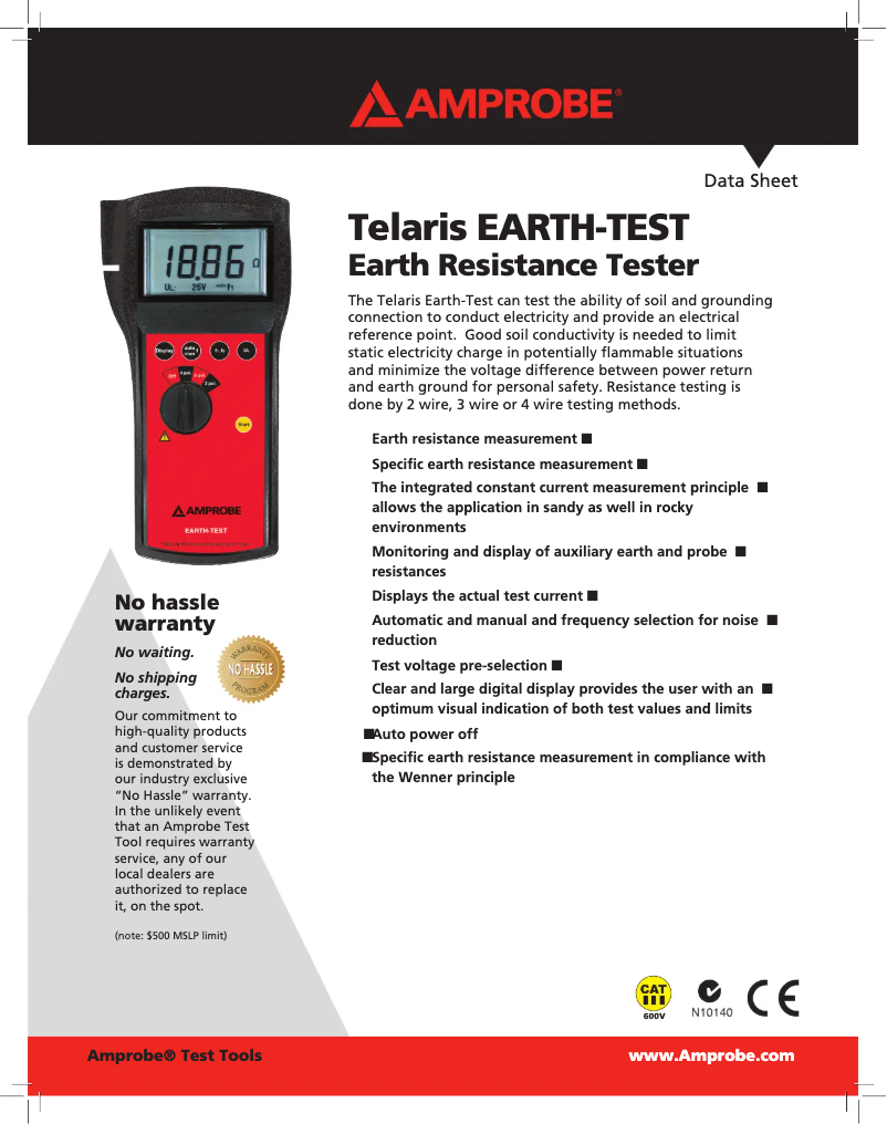 Página 1 del manual Ficha técnica Amprobe TELARIS EARTH-TEST