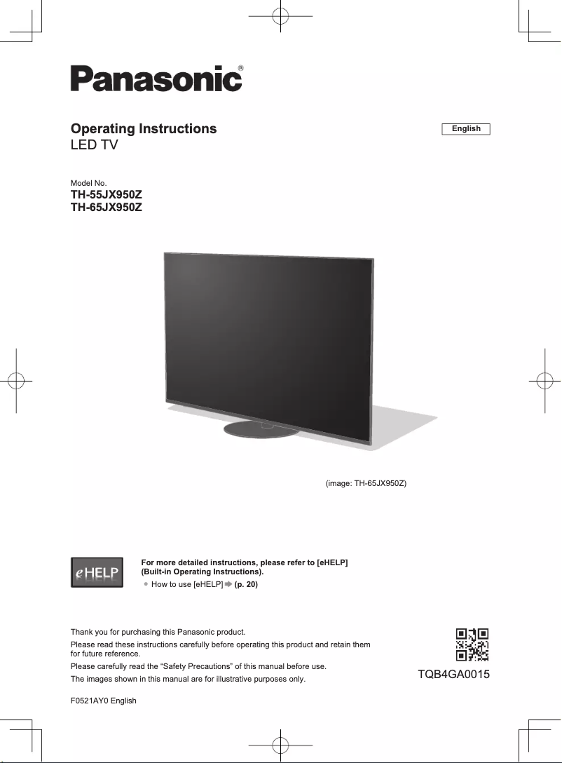 Page 1 de la notice Manuel utilisateur Panasonic TH-55JX950Z