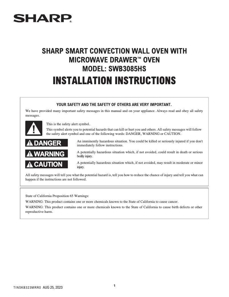 Page 1 de la notice Guide d'installation Sharp SWB3085HS