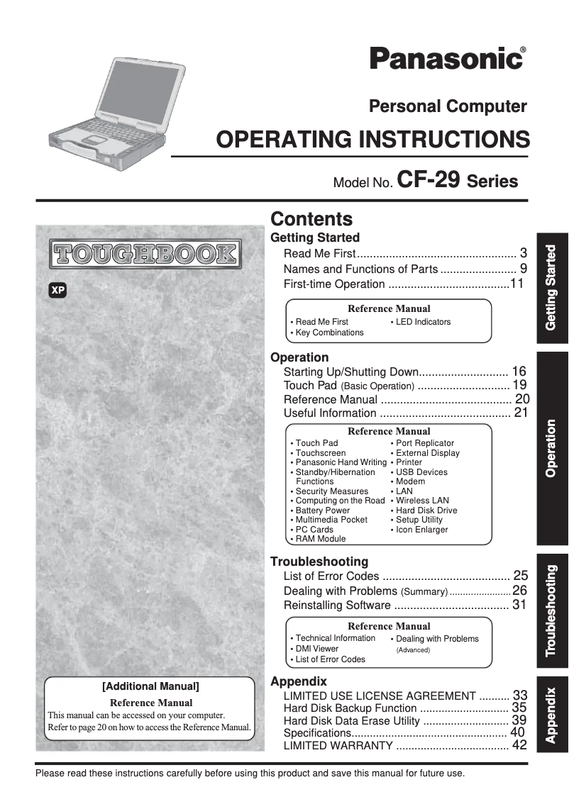 Page 1 de la notice Manuel utilisateur Panasonic Toughbook CF-29F