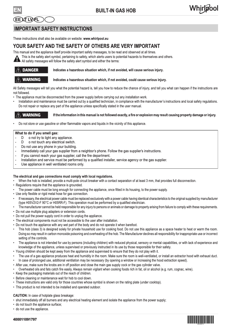 Page n°1 - Manuel utilisateur Whirlpool AKT 6400/WH