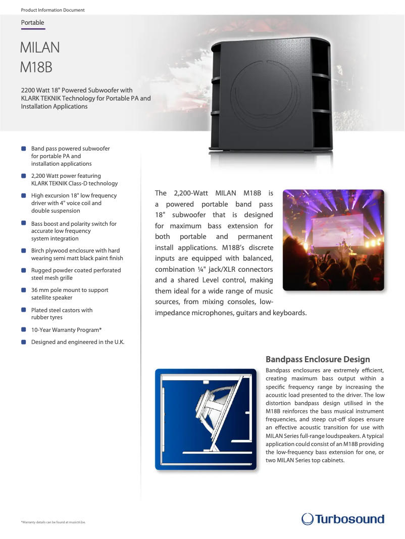 Page n°1 - Fiche technique Turbosound Milan M18B