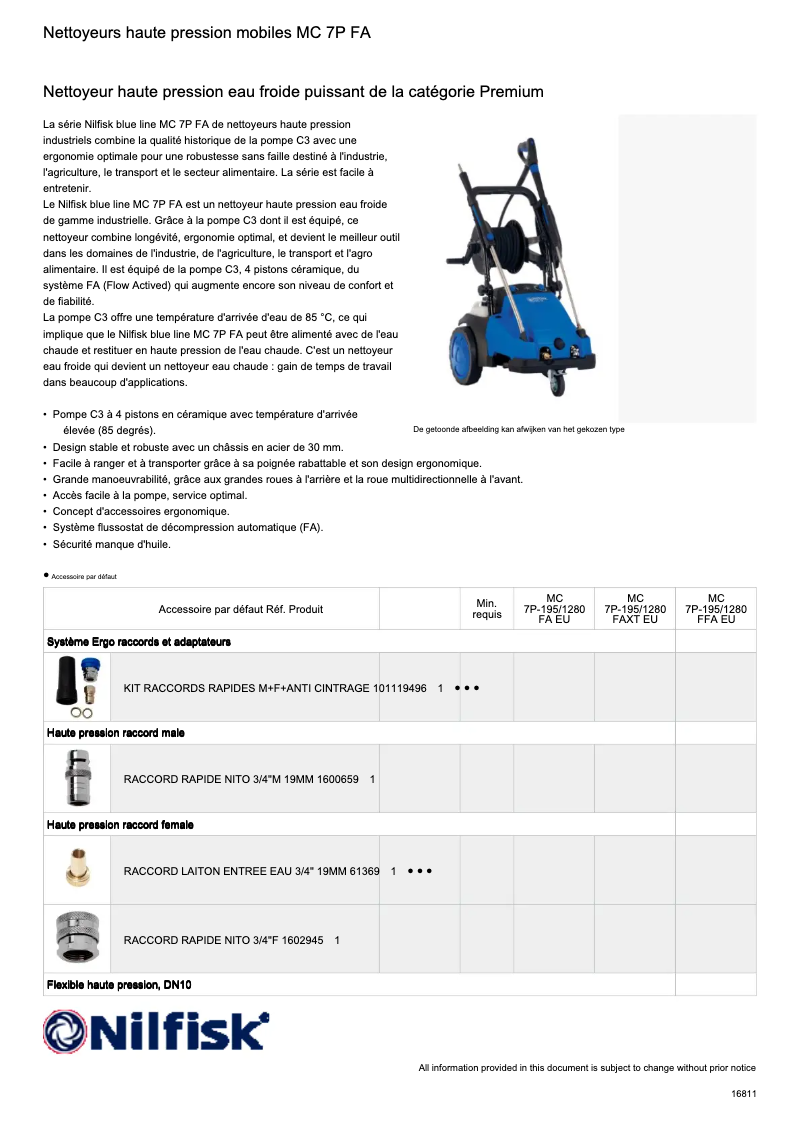 Page 1 de la notice Fiche technique Nilfisk MC 7