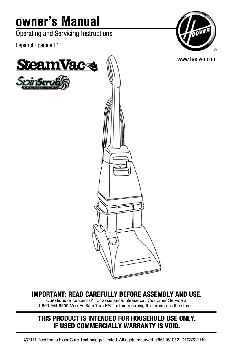 Imagen de la primera página del manual del dispositivo SteamVac Pet Complete