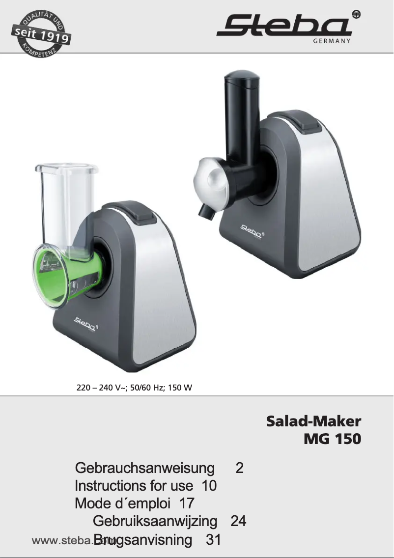 Page n°1 - Manuel utilisateur Steba MG 150