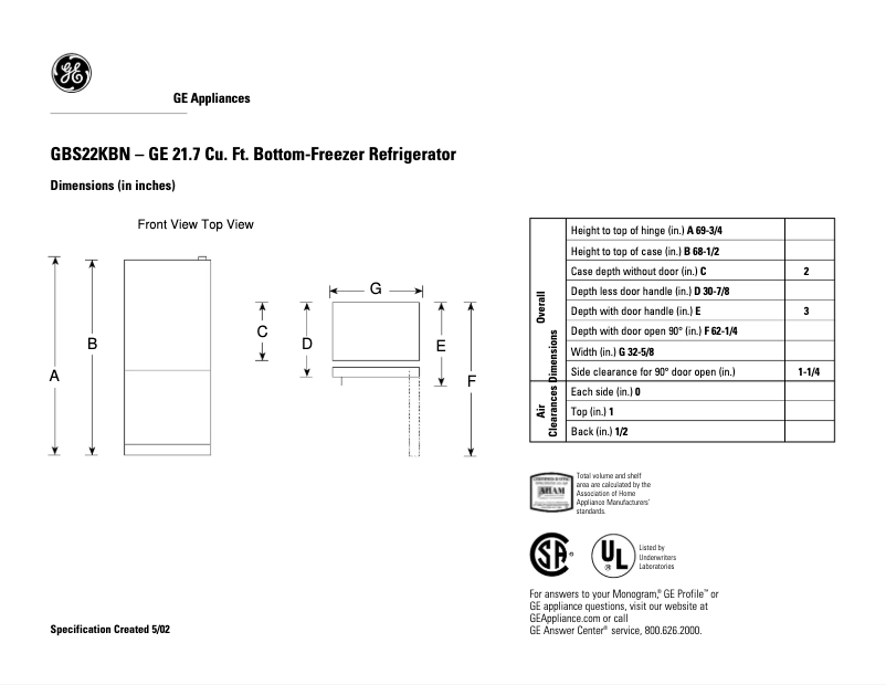 Imagen de la primera página del manual del dispositivo GBS22KBNWW