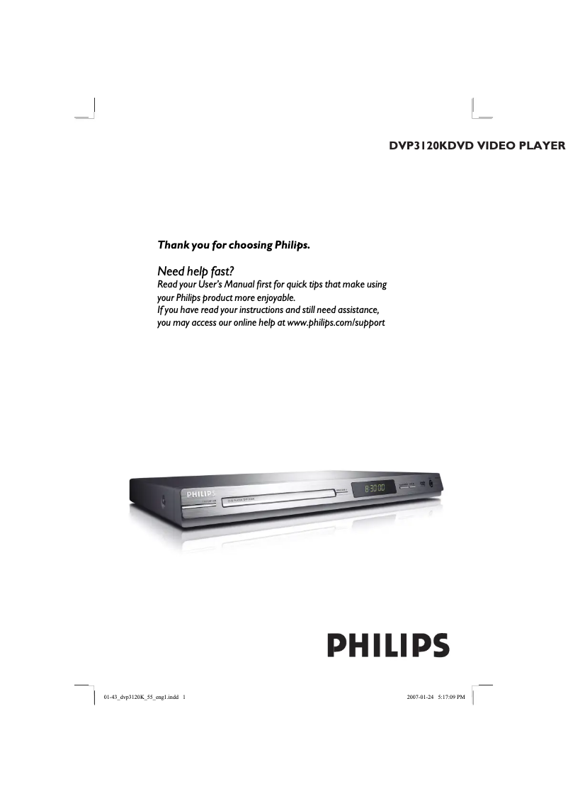 Page 1 de la notice Manuel utilisateur Philips DVP3120K