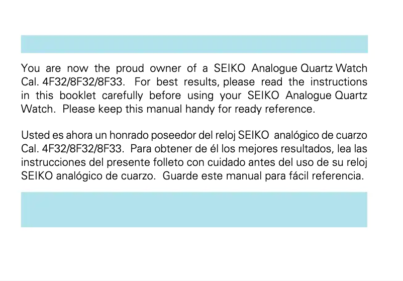 Page 1 de la notice Manuel utilisateur Seiko 8F32