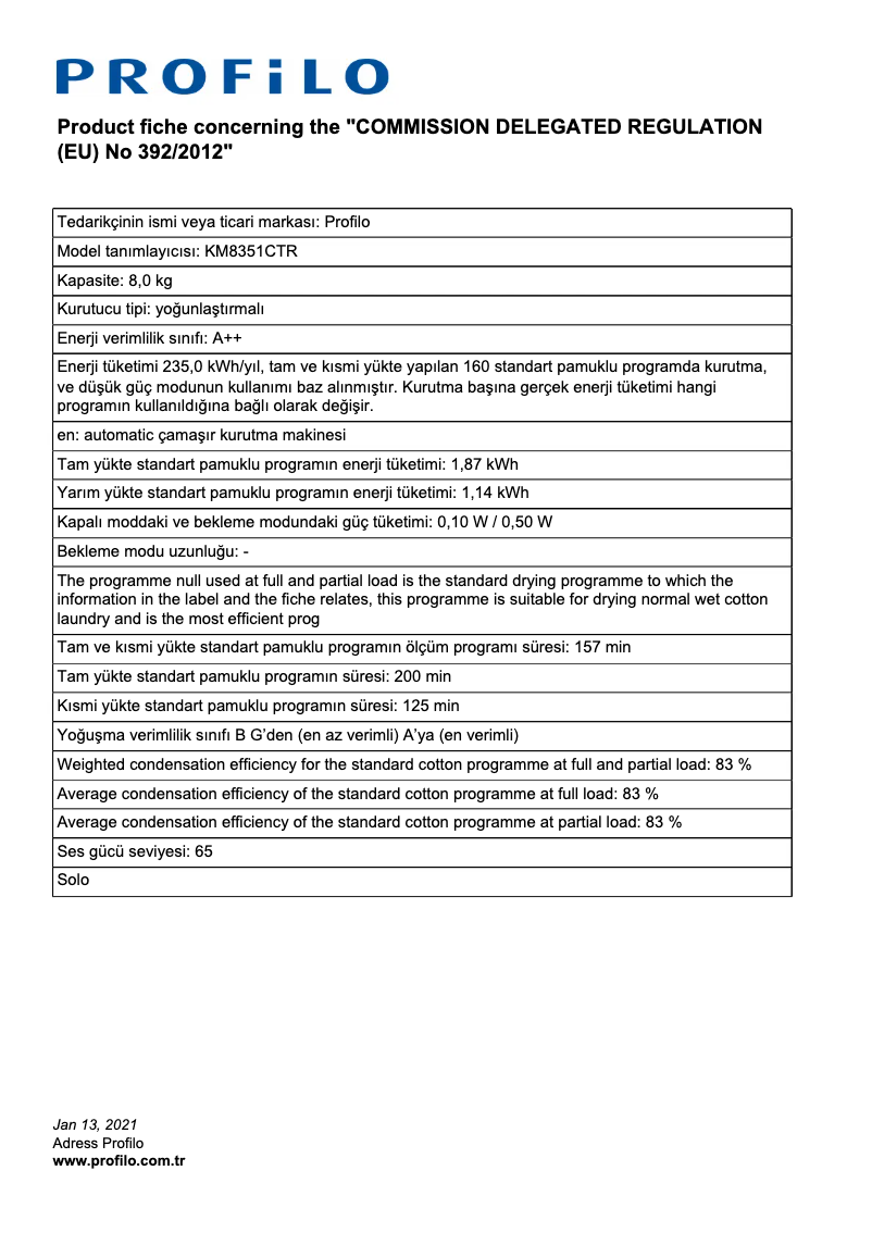 Page 1 de la notice Mode d'emploi Profilo KM8351CTR