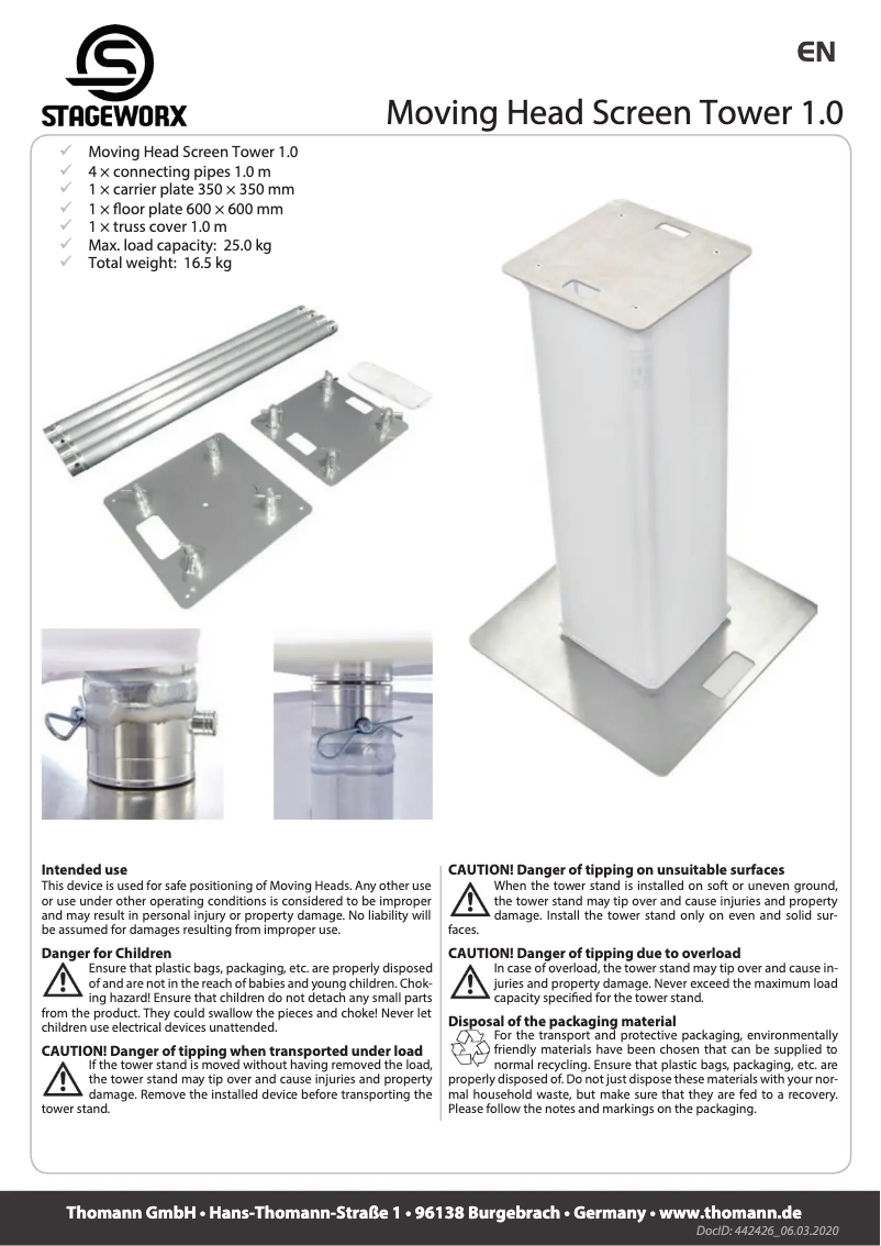 Page 1 de la notice Manuel utilisateur Stageworx Moving Head Screen Tower 1.0