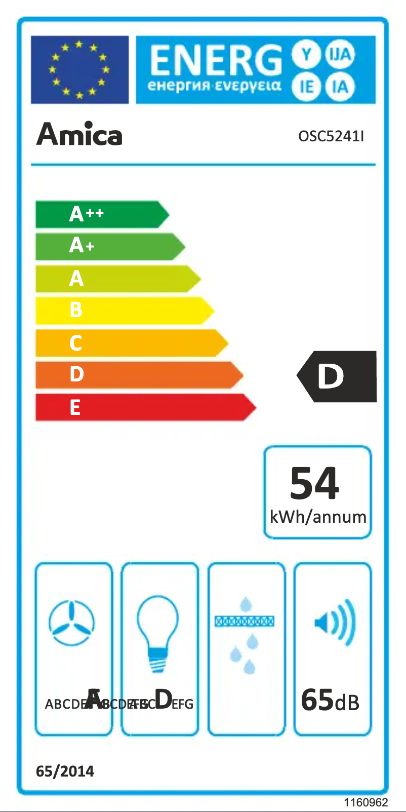 Page 1 de la notice Label énergétique Amica OSC5241I