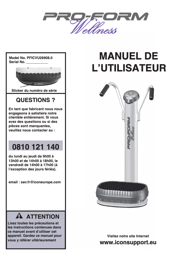 Página 1 del manual Manual de usuario Pro-form PFICVU26908.0