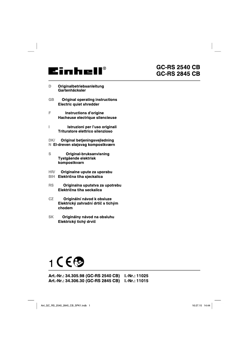 Page n°1 - Manuel utilisateur Einhell GC-RS 2540 CB