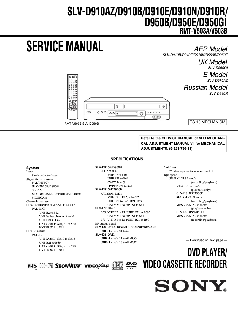 Page n°1 - Manuel utilisateur Sony SLV-D950E