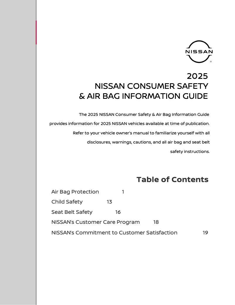 Página 1 del manual Instrucciones de seguridad Nissan Pathfinder (2025)