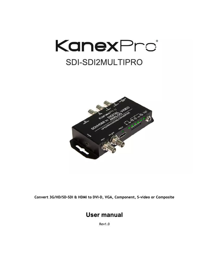 Page n°1 - Manuel utilisateur KanexPro SDI-SDI2MULTIPRO