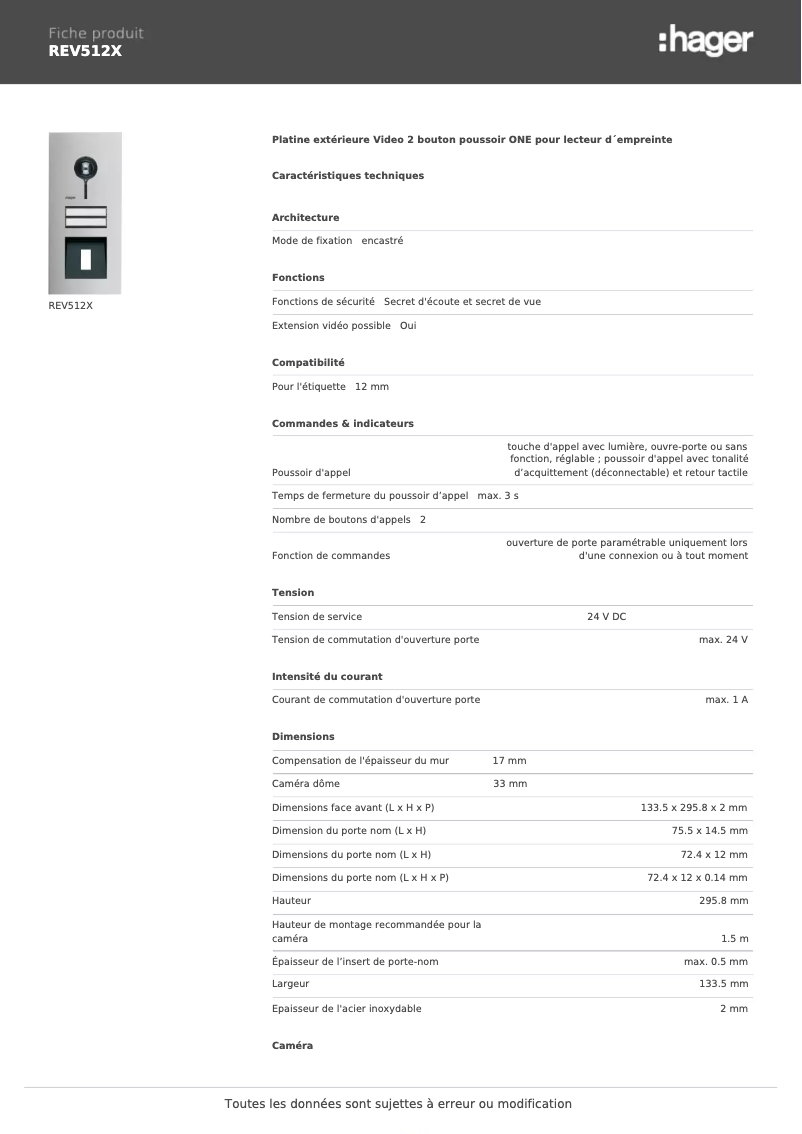 Image de la première page du manuel de l'appareil REV512X