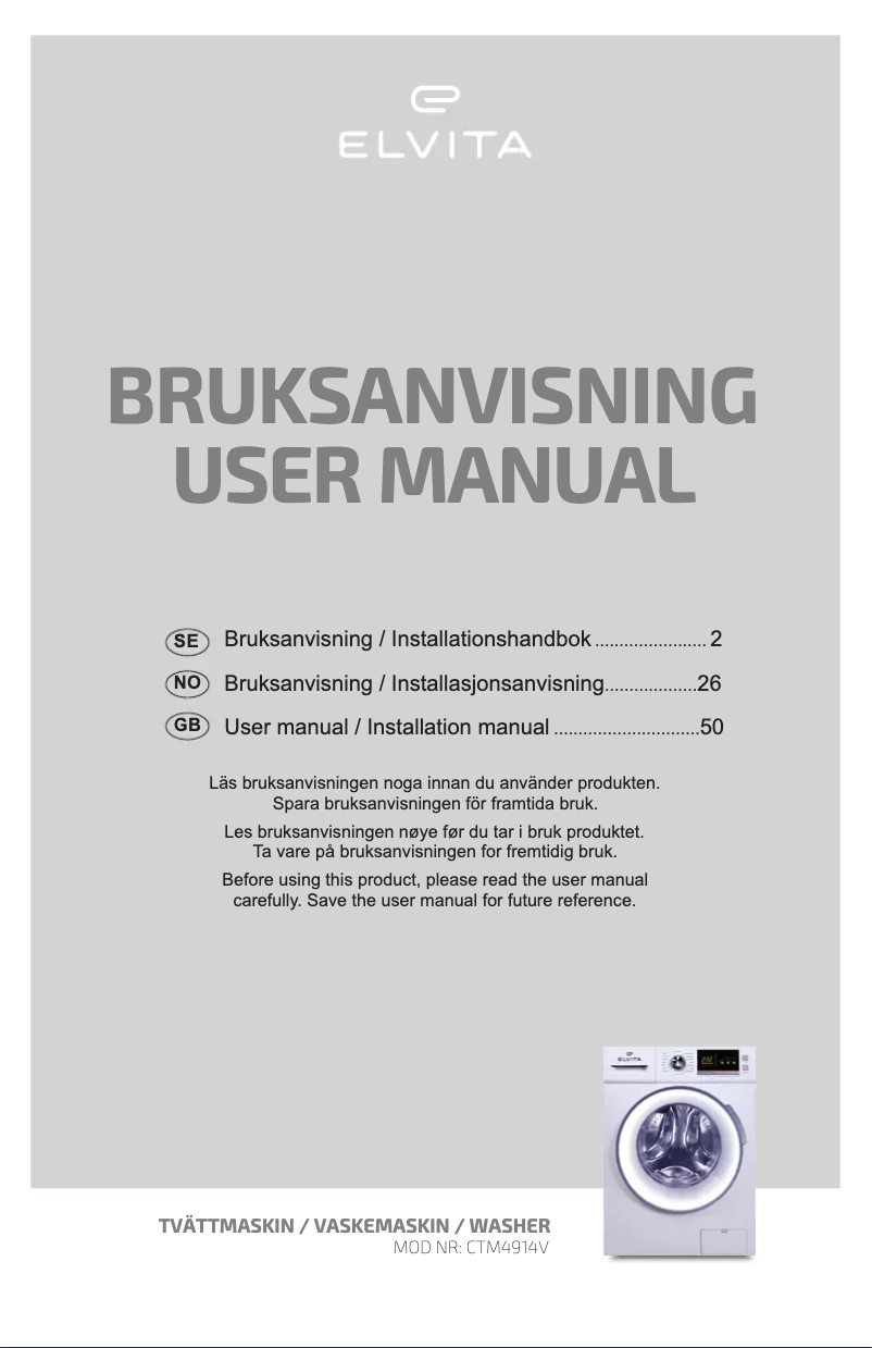 Page n°1 - Manuel utilisateur Elvita CTM4914V